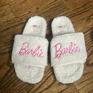 Barbie Zara cream and pink Monogram Slide slippers - worn once